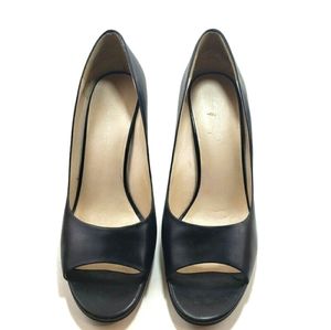 Nine West Open Toe Black Leather 2" Heels. Size 9M